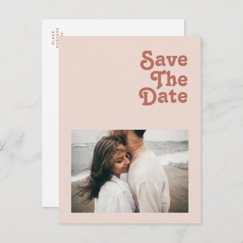 Simple Retro Vibes Blush Pink Photo Save The Date Invitation Postcard