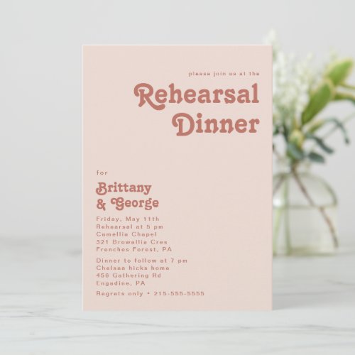 Simple Retro Vibes  Blush Pink Rehearsal Dinner Invitation
