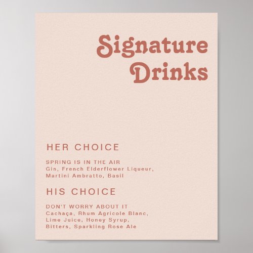 Simple Retro Vibes  Blush Pink Signature Drinks Poster