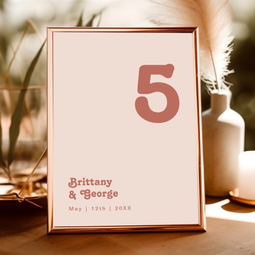 Simple Retro Vibes  Blush Pink Table Number