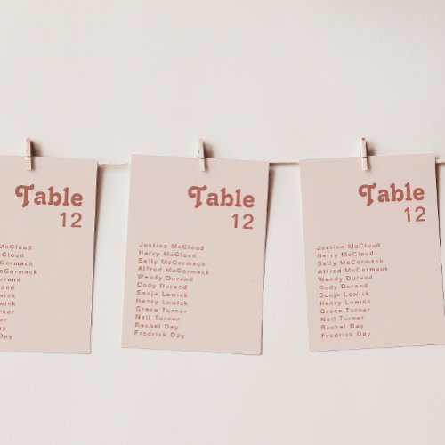Simple Retro Vibes  Blush Pink Table Number Chart