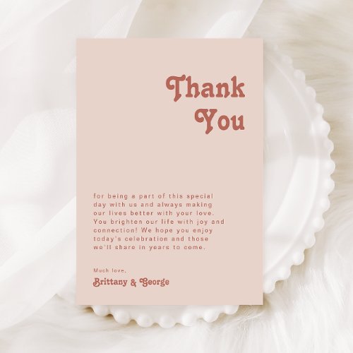 Simple Retro Vibes Blush Pink Table Thank You Card