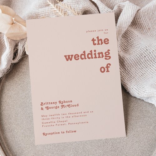 Simple Retro Vibes  Blush Pink The Wedding Of Invitation