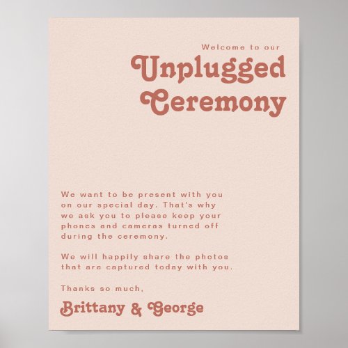 Simple Retro Vibes  Blush Pink Unplugged Ceremony Poster