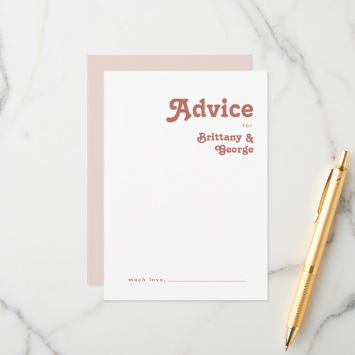 Simple Retro Vibes  Blush Pink Wedding Advice Card
