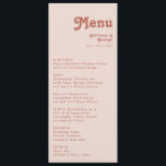 Simple Retro Vibes | Blush Pink Wedding Dinner Menu<br><div class="desc">This simple retro vibes | blush pink wedding dinner menu is perfect for your classic funky vintage earth tones wedding. The design features a minimalist hippie rustic boho font. The neutral southwest desert color palette and earthy bohemian mid-century lettering combine for a perfect, minimal modern western destination design. Feel free...</div>