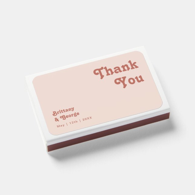 Simple Retro Vibes | Blush Pink Wedding Favor Matchboxes (Front Closed)