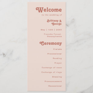 Simple Retro Vibes Blush Pink Wedding Program