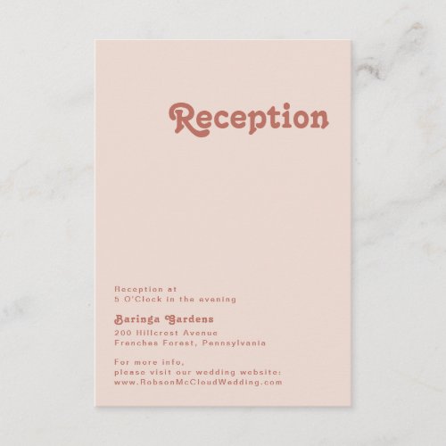 Simple Retro Vibes  Blush Pink Wedding Reception Enclosure Card
