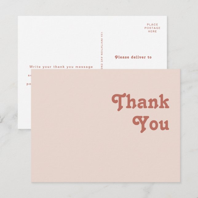 Simple Retro Vibes | Blush Pink Wedding Thank You Postcard (Front/Back)