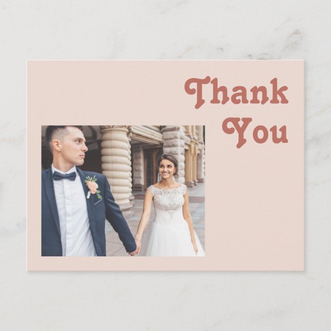 Simple Retro Vibes | Blush Pink Wedding Thank You  Postcard (Front)