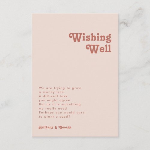 Simple Retro Vibes Blush Pink Wedding Wishing Well Enclosure Card