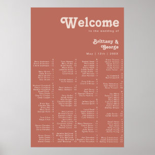 Simple Retro Vibes Old Rose Alphabetical Seating Poster