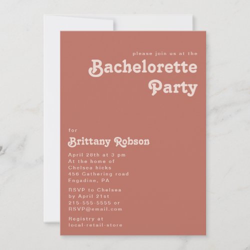 Simple Retro Vibes  Old Rose Bachelorette Party Invitation