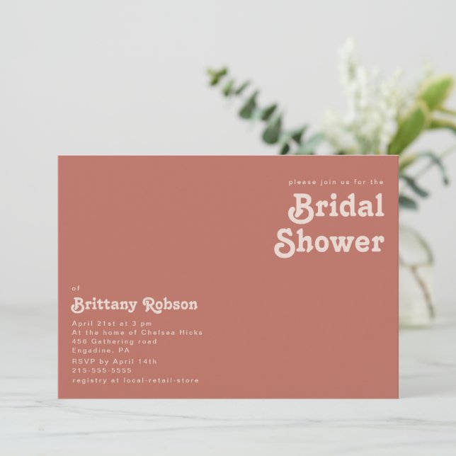 Simple Retro Vibes | Old Rose Bridal Shower Invitation (Standing Front)