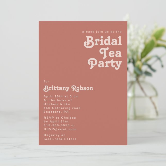Simple Retro Vibes | Old Rose Bridal Tea Party Invitation (Standing Front)