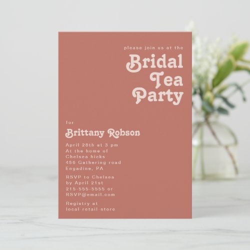 Simple Retro Vibes  Old Rose Bridal Tea Party Invitation