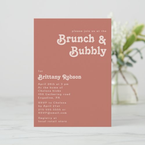 Simple Retro Vibes  Old Rose Brunch and Bubbly Invitation