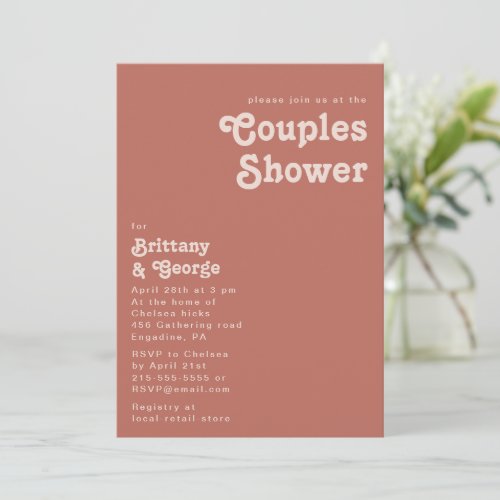 Simple Retro Vibes  Old Rose Couples Shower Invitation