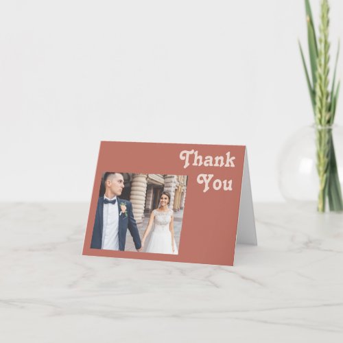 Simple Retro Vibes  Old Rose Folded Photo Thank You Card