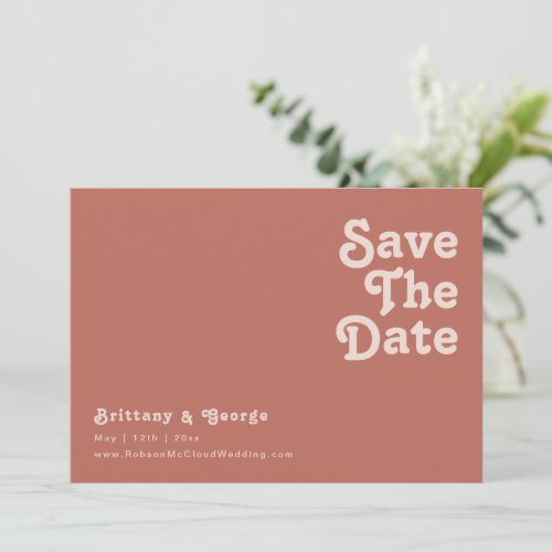 Simple Retro Vibes  Old Rose Horizontal Save The Date