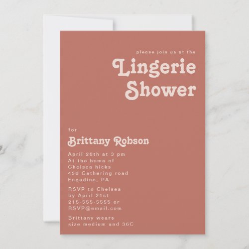 Simple Retro Vibes  Old Rose Lingerie Shower Invitation