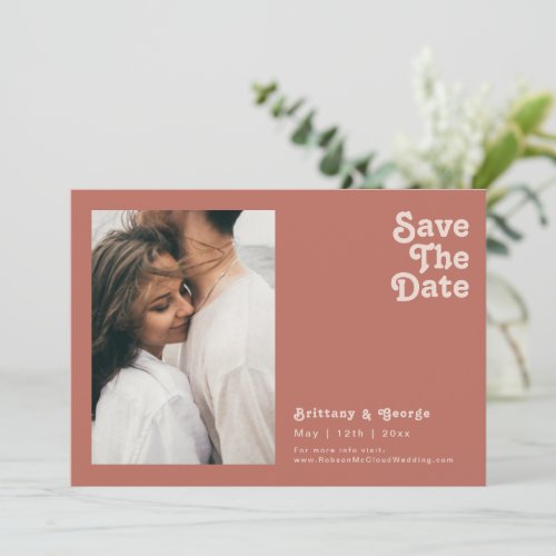 Simple Retro Vibes  Old Rose Photo Horizontal Save The Date