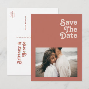 Simple Retro Vibes Old Rose Photo Save The Date Invitation Postcard