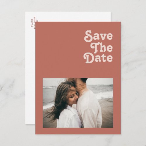 Simple Retro Vibes  Old Rose Photo Save The Date Invitation Postcard