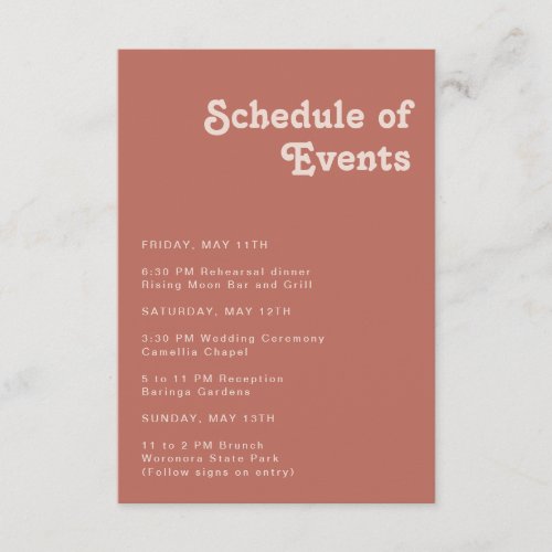 Simple Retro Vibes  Old Rose Schedule of Events Enclosure Card