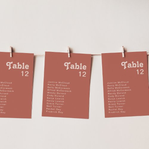 Simple Retro Vibes  Old Rose Table Number Chart