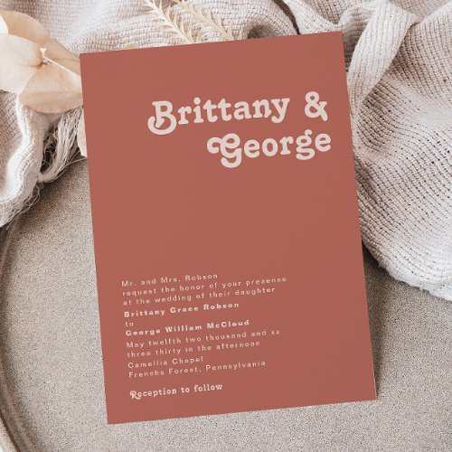 Simple Retro Vibes  Old Rose Traditional Wedding Invitation