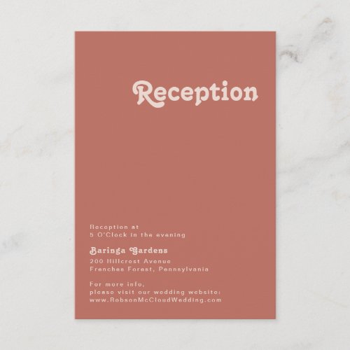 Simple Retro Vibes  Old Rose Wedding Reception Enclosure Card