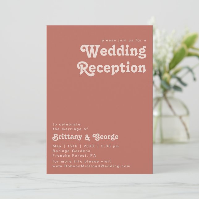 Simple Retro Vibes | Old Rose Wedding Reception Invitation (Standing Front)