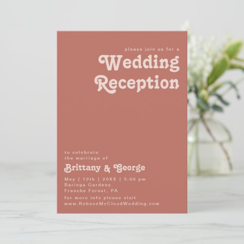 Simple Retro Vibes  Old Rose Wedding Reception Invitation