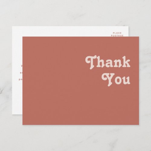 Simple Retro Vibes  Old Rose Wedding Thank You Postcard