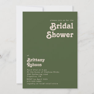 Simple Retro Vibes Olive Green Bridal Shower Invitation