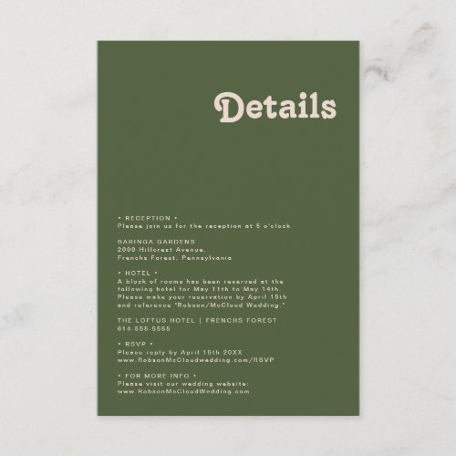 Simple Retro Vibes  Olive Green Details Enclosure Card