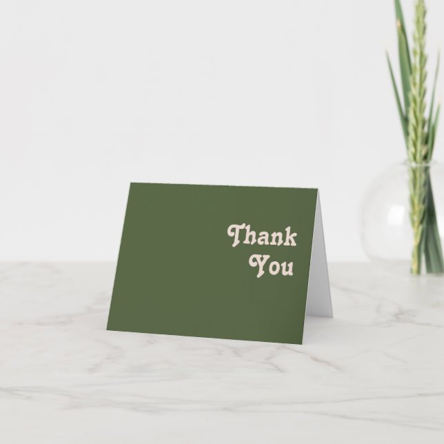 Simple Retro Vibes | Olive Green Folded Letterpress Thank You Card (Front)