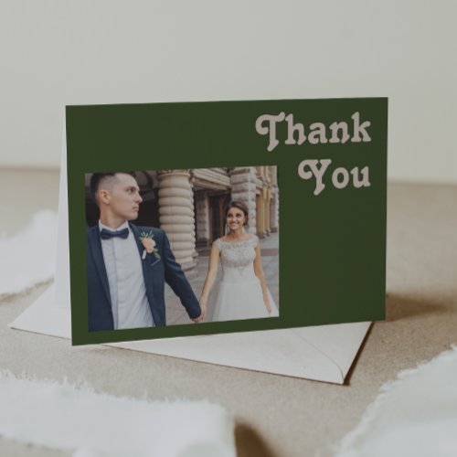 Simple Retro Vibes  Olive Green Folded Photo Thank You Card