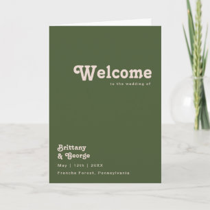 Simple Retro Vibes   Olive Green Folded Wedding Program
