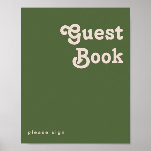 Simple Retro Vibes  Olive Green Guest Book Sign