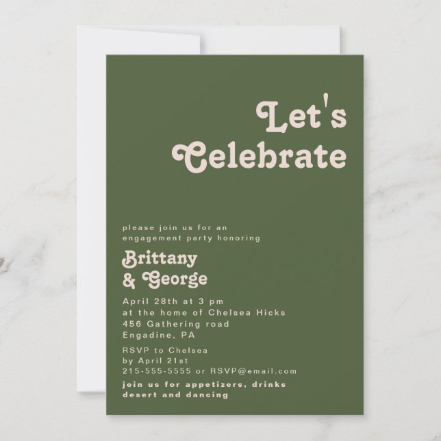 Simple Retro Vibes | Olive Green Let's Celebrate Invitation (Front)