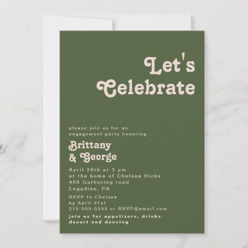 Simple Retro Vibes  Olive Green Lets Celebrate Invitation