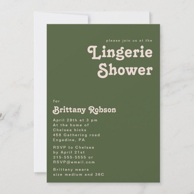 Simple Retro Vibes | Olive Green Lingerie Shower Invitation (Front)