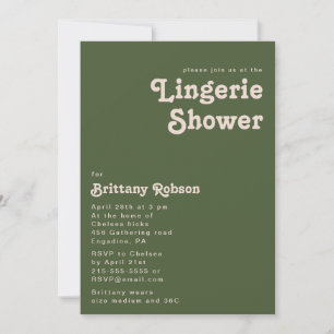 Simple Retro Vibes Olive Green Lingerie Shower Invitation