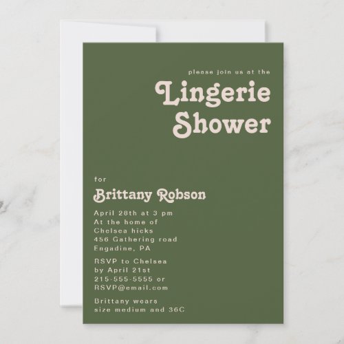 Simple Retro Vibes  Olive Green Lingerie Shower Invitation
