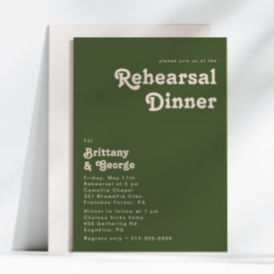 Simple Retro Vibes   Olive Green Rehearsal Dinner Invitation