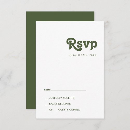Simple Retro Vibes  Olive Green RSVP Card