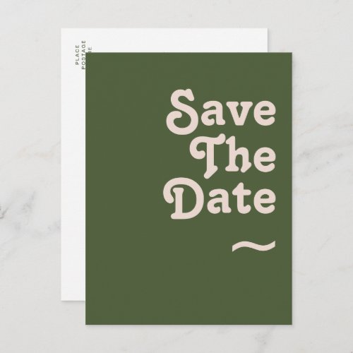 Simple Retro Vibes  Olive Green Save The Date Invitation Postcard